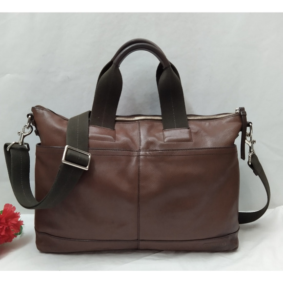 Coach Brown Leather Briefcase Messenger Zipper Closure Crossbody Bag - Picture 1 of 16